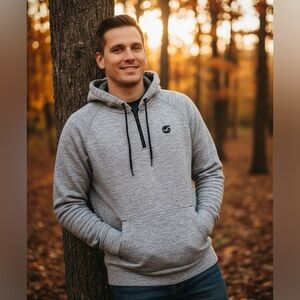 🎮 Hollister Men's Heather Gray Quarter Zip Hoodie~Sz Sm~Irregular